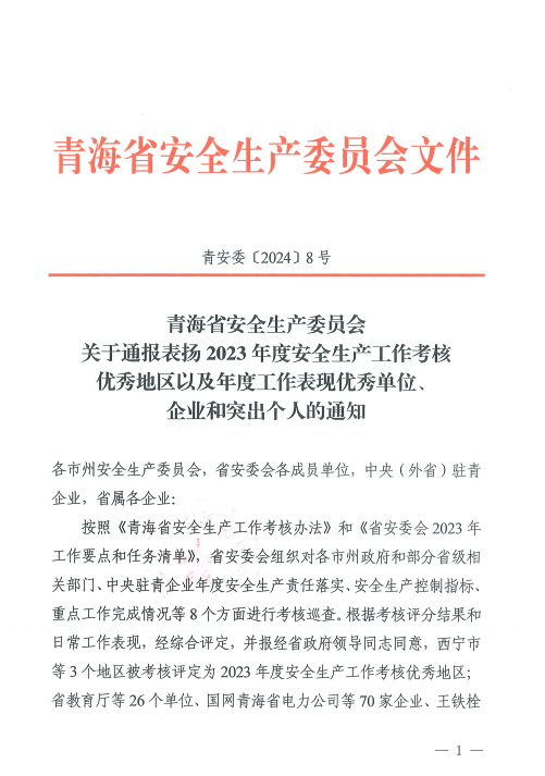 喜報！2023年度安全生產(chǎn)工作優(yōu)秀企業(yè)和突出個人名單揭曉！